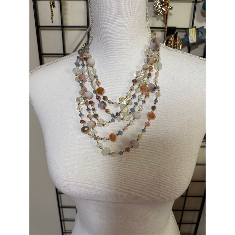 Multi-Strand Faceted Bead Statement Necklace Soft Neutrals & Pastel Glass Beads
